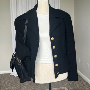 VTG 90s Wool Black Bouclé Blazer Gold Buttons The Limited Made USA S